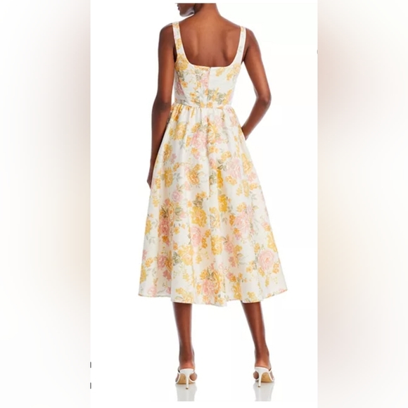 NWT Bloomingdales Wayf corset midi in Garden roses yellow floral size large - Picture 2 of 16